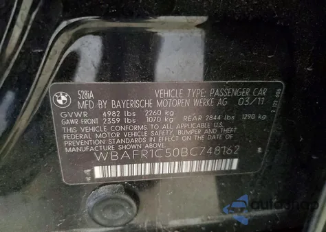 2011 BMW 528 I from USA, damaged, VIN WBAFR1C50BC748162